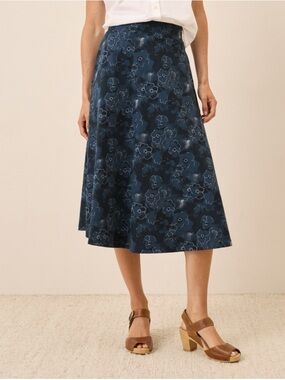 Pact Women's Dark Purple Floral Fit and Flare Midi Skirt